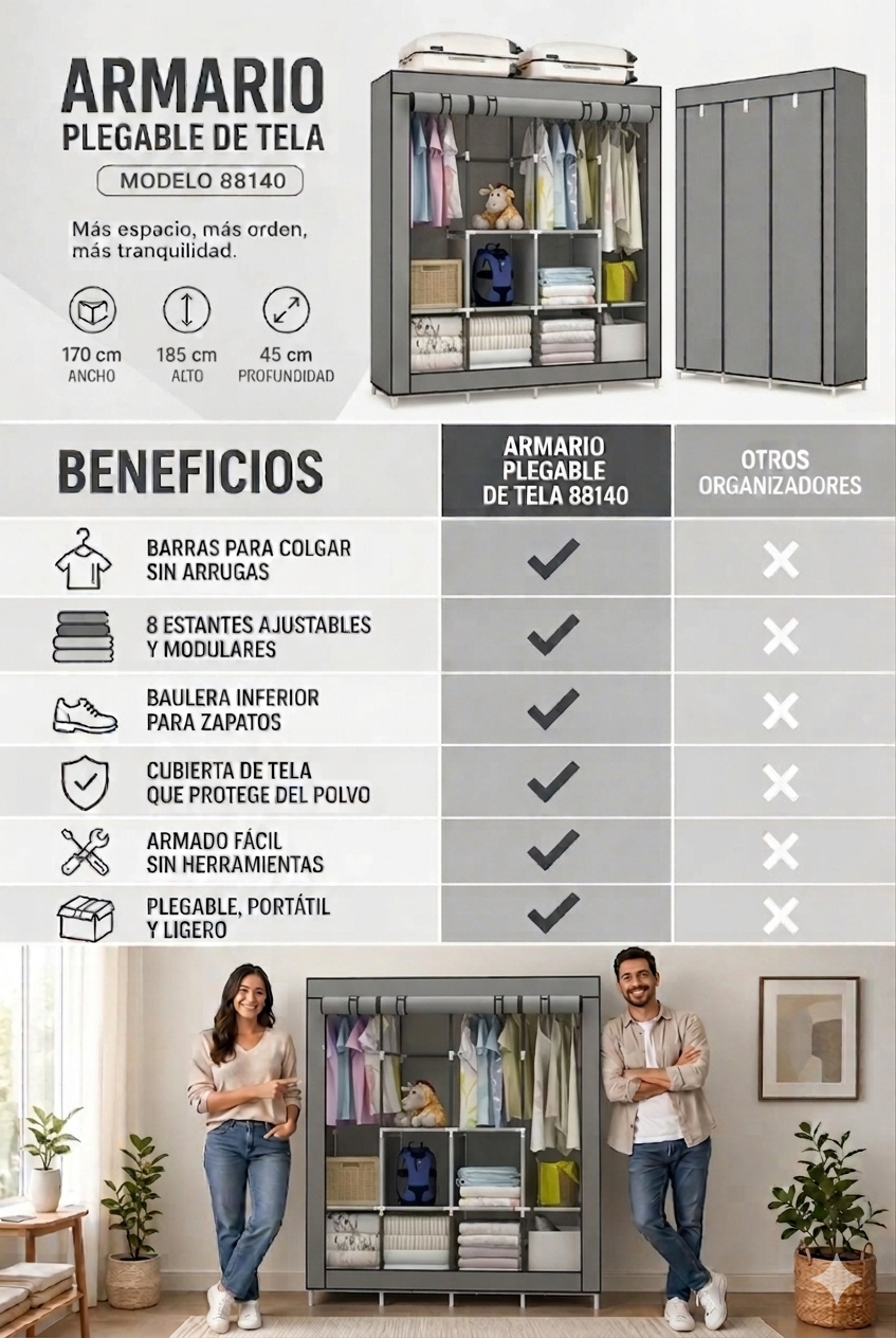 CLOSET ROPERO 4 MÓDULOS XXL REFORZADO